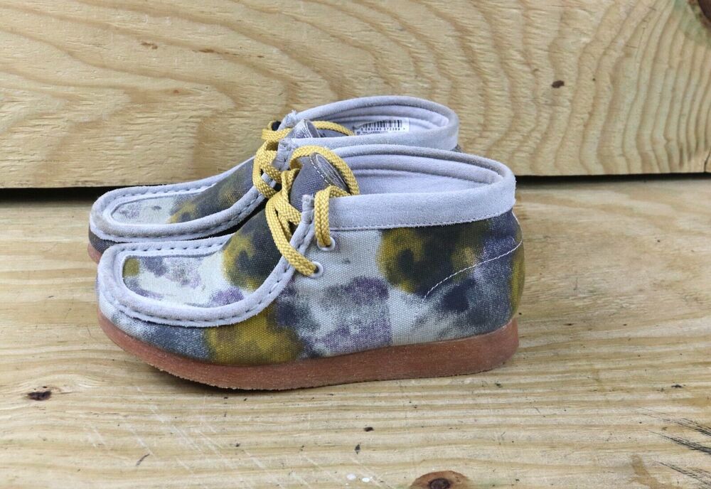 New Clarks Boots Kids 2W Original Wallabee Tie Dye Textile Leather Shoes Chukka